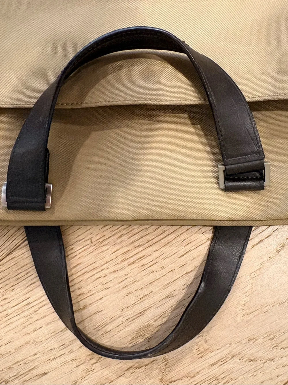 Tumi Beige and Dark Brown Nylon Briefcase with Leather Trim